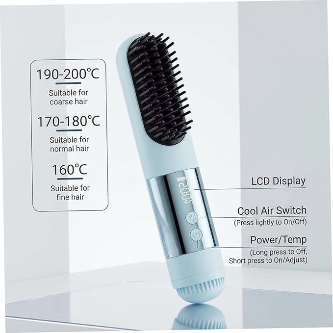 Cordless Hair Straightener Brush Cool Air Portable Hair Straightener for Quick Styling 30-Second Heat Up 3 Temperature Settings for All Styles| Combs