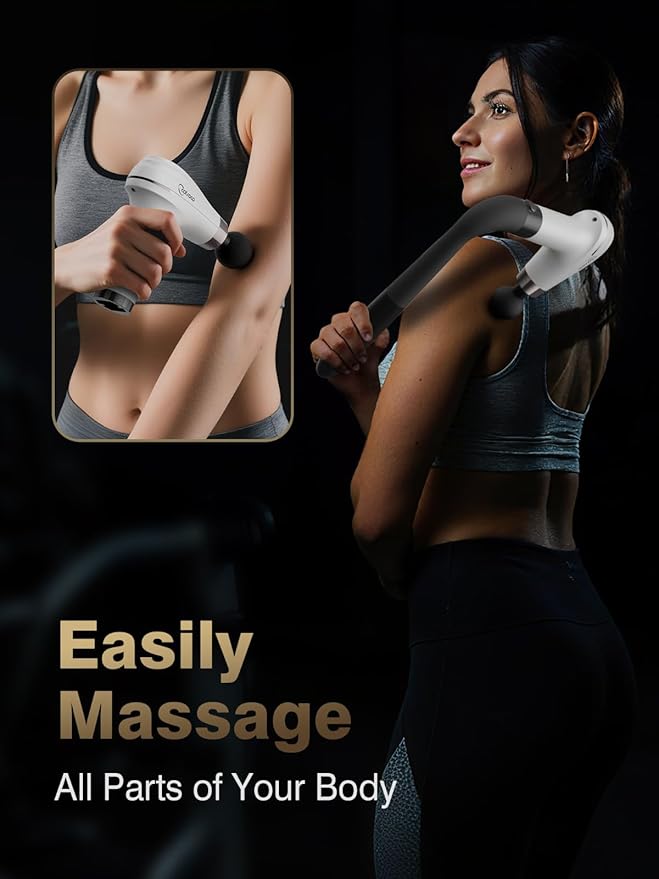 cotsoco Massage Gun with Upgraded Extension Handle Percussion Deep Tissue Back Massager with 4 Massage Heads &amp 6 Speed Levels Muscles/Neck/Shoulders/Waist/Legs Massager for Pain Relief Gifts