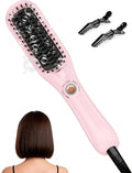 LANDOT Mini Hair Straightening Brush - Compact Ionic Straightening Brush for Frizz-Free Smooth Hair Lightweight Hot Comb &amp Travel-Friendly Flat Iron Blush