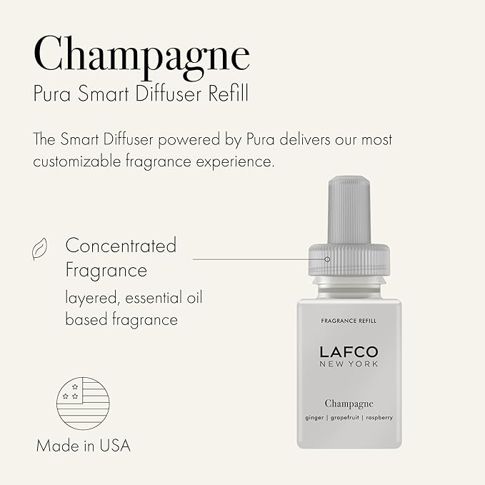 LAFCO New York Pura Smart Device Refill Champagne - Pack of 2 - Vial Delivers Up to 2 Weeks of Fragrance Life - Made in the USA