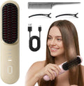 2026 Upgraded Cordless Straightening Brush with 30s Fast Heat 4 Temperature Settings Ionic &amp Ceramic Care 2500mAh USB-C Rechargeable for Short Hair for Frizz-Free Styling (Beige)