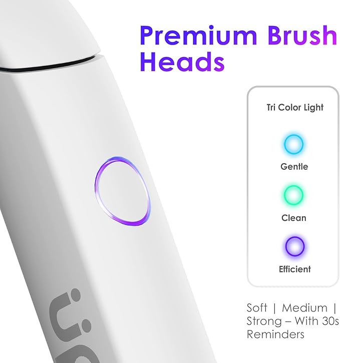 Electric Toothbrush Portable Travel Sonic Toothbrush with Protective Case USB-C Rechargeable Neutral Comfort Bristles Waterproof Smart Timer Compact for Daily Use (Pearl White)