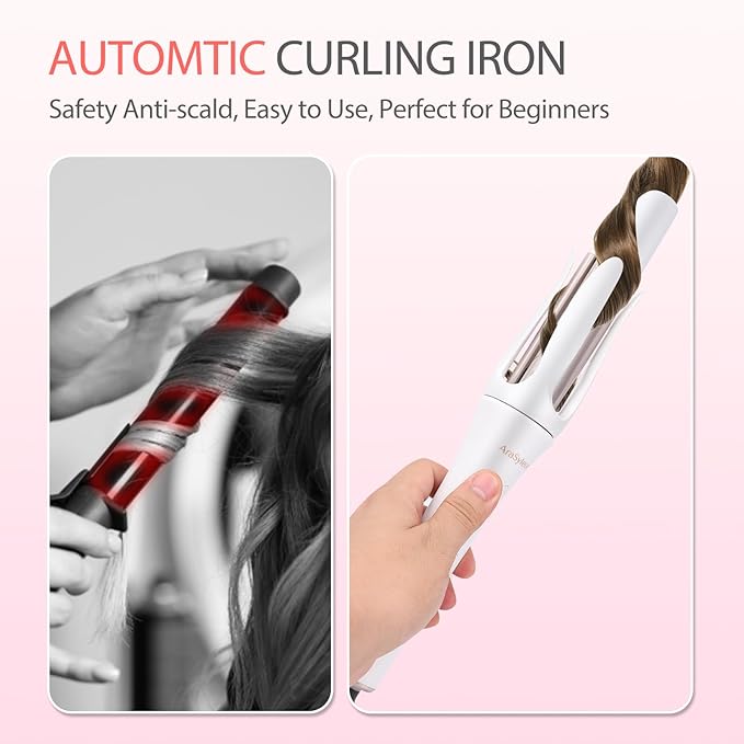 Automatic Curling Iron | Automatic Curling Iron Rotating | 1.25-inch Ceramic Curling Wand | Simple Safe Anti-scalding Long-Lasting 8-Second Timer | Lightweight and Portable Dual Voltage White