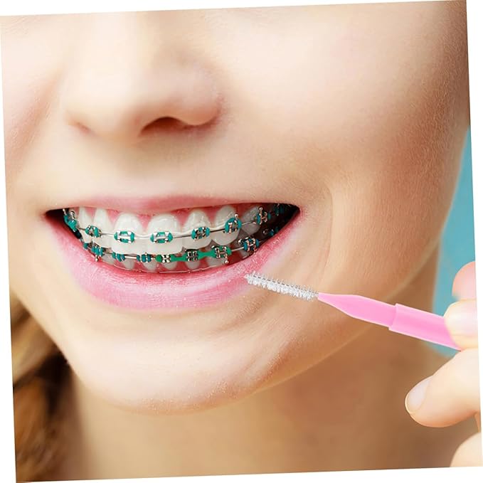 200pcs Braces Brush Small Interdental Brush Between Tooth Flossing Pick Toothpick Cleaners Oral Flosser Oral Cleaning Supplies for Travel Home Pink