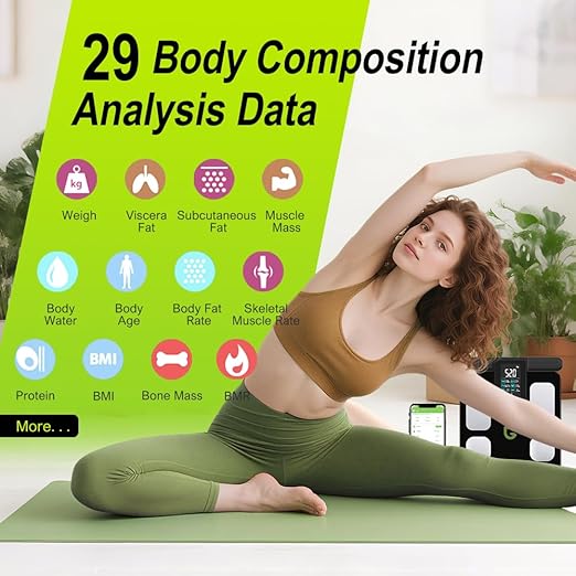 Fitness Body Fat Scales with Hand Sensors 8 Electrodes 29 Body Analysis 180kg Weight Scale Professional Body Fat and Muscle Mass Analyzer with App/Large Display (Black)