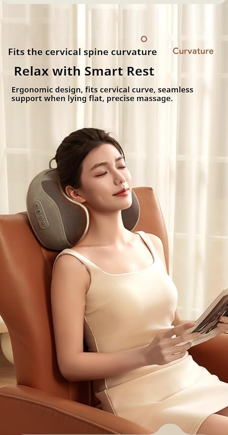 Back and Neck Massager with Heat 3D Deep Tissue Kneading Cordless Rechargeable Electric Massage Pillow for Muscle Pain Relief Use at Home Car Office Give gifts to parents (creamy white)