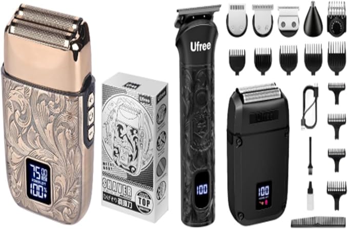Ufree Beard Trimmer for Men Foil Shaver Electric Razor Shavers for Body Face Nose Ear Cordless Hair Trimmer Professional Hair Clippers Mustache Grooming Kit Birthday Gifts for Men