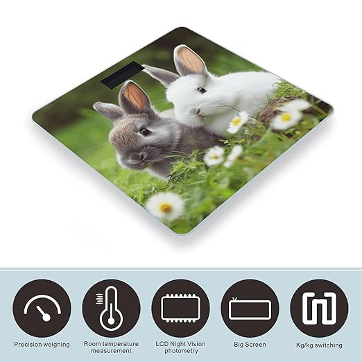 Two Little Cute Rabbits Bathroom Scale Large LCD Backlight Display Digital Scale Rounded Corners Body Scales Automatic Power On/Off Bathroom Scales for Home Bedrooms