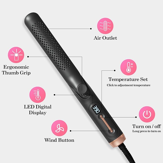 Hahahope Hair Straightener and Curler 2-in-1 360° Airflow Styler Curling Iron 1.25 Inch Curling Wand 20 Million Negative Ion Hair Care 5 Temps &amp Auto Off Dual Voltage (Black)