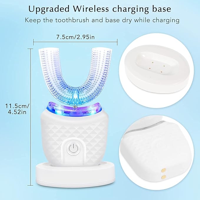Ultrasonic Electric Toothbrush U Shaped Automatic Toothbrush for Adults 360° Whole Mouth Toothbrush Whitening IPX7 Waterproof