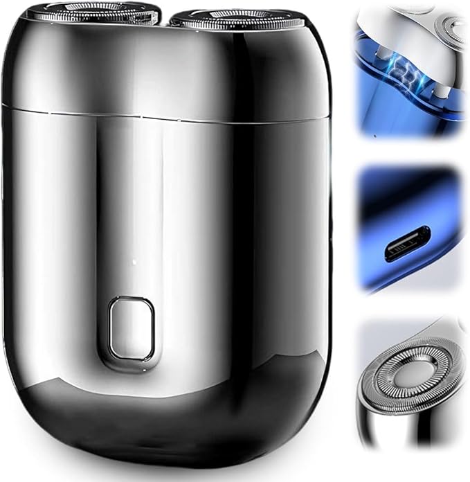 Electric Mini Portable Razor 2026 New 2 in 1 Model Mini Dual-Head Electric Shaver Rechargeable Waterproof Compact Electric Shaver for Men (Silver)