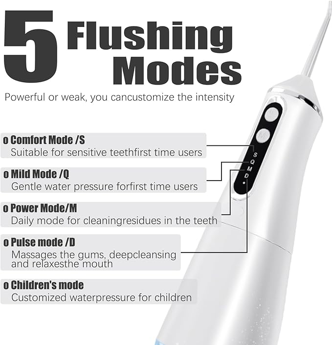 400ML Water Dental Flosser Electric Oral Irrigator Large Tank 5 Replaceable Jet Tips IPX7 Waterproof Teeth Cleaner Water Flossing Cleaning Picks for Home and Travel (A03)