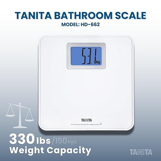 Tanita HD-662 Digital Weight Scale (White) - Japan Technology Bathroom Scale with 330 lb Weight Capacity - 2 Blue Backlit Large LCD Display - Accurate Durable Step-On Operation