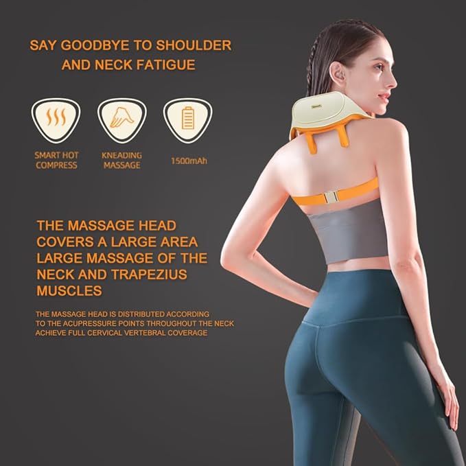 Neck Massager Cordless 5D Shiatsu Back Shoulder and Trapezius MassagerTissue Kneading Massage with Heating Functionto Muscle Pain Relief Gifts for Mom Dad Women Men (Orange)