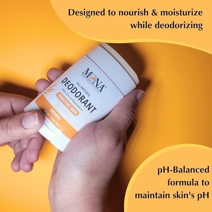 MONA BRANDS All Natural Deodorant For Women &amp Men | For Sensitive Skin | No Aluminum or Baking Soda | (2-Pack ORANGE 1.76 Oz each)