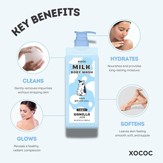 Vanilla Milk Body Wash Gentle Moisturizing Body Wash for Soft Smooth Skin Creamy Foaming Formula with Milk Protein &amp Vanilla Scent For All Skin Types 33.8 fl oz