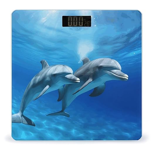 Dolphins in The Ocean Scale for Body Weight High Precision Digital Weight Scales with LCD Display Anti-Slip Sturdy Slim Tempered Glass Bathroom Scale for Home Use