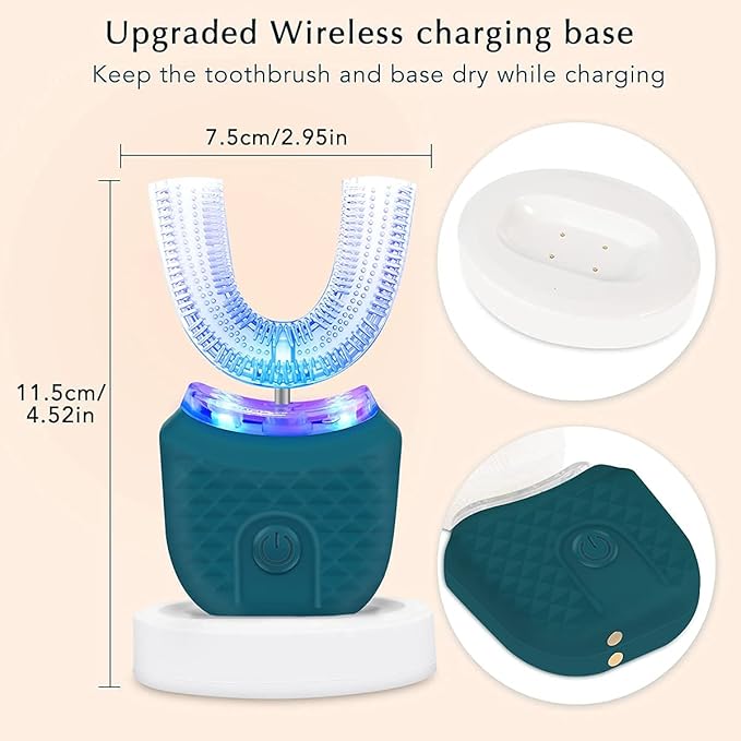 Ultrasonic Electric Toothbrush U Shaped Automatic Toothbrush for Adults 360° Whole Mouth Toothbrush Whitening IPX7 Waterproof