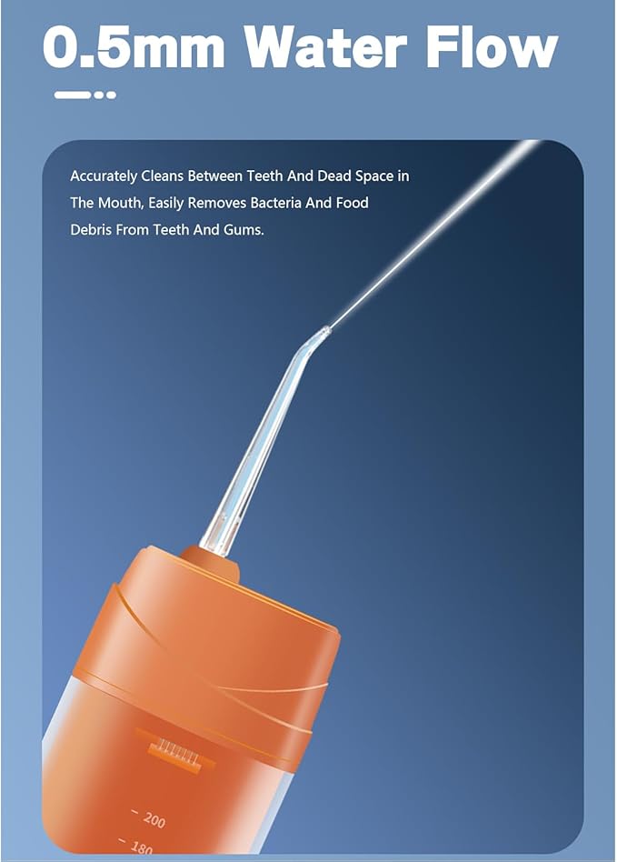 Portable Oral Irrigator 200mlWater FlosserOptimal Tooth and Gum Care with Pulse Technology3 Modes and 4 Nozzles360° RotationUSB Rechargeableup to 30 Days Run Time (Blue)