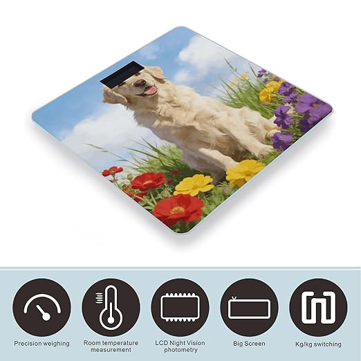 Beige-Animals Smart Scale for Body Weight Digital Bathroom Scale Toughened Glass Weight Scale with Large LCD Backlight Display High Precision Scales Weighing Machine