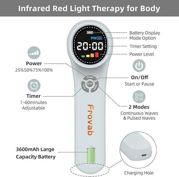 Cold Light Therapy Machine 4x980nm+4x810nm+16x660nm Red Light Therapy Device at Home Infra Red Light Therapy for Pain Hand Held Red Light Therapy Device for Elbows Knees Shoulders Hands