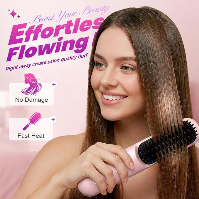 2026 Upgraded Cordless Straightening Brush with 30s Fast Heat 4 Temperature Settings Ionic &amp Ceramic Care 2500mAh USB-C Rechargeable for Short Hair for Frizz-Free Styling (Beige)