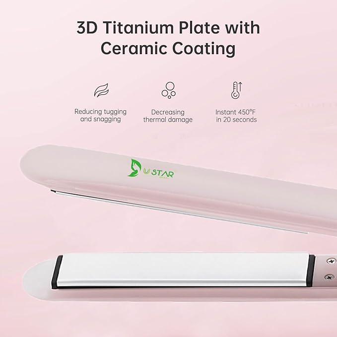 USTAR 2 in 1 Hair Straightener and Curler 1 Inch Flat Iron Hair Straightener with Titanium Ceramic Ionic Plates &amp Dual Voltage for Less Frizz Shinier Hair with Heat-Resistant Silicone