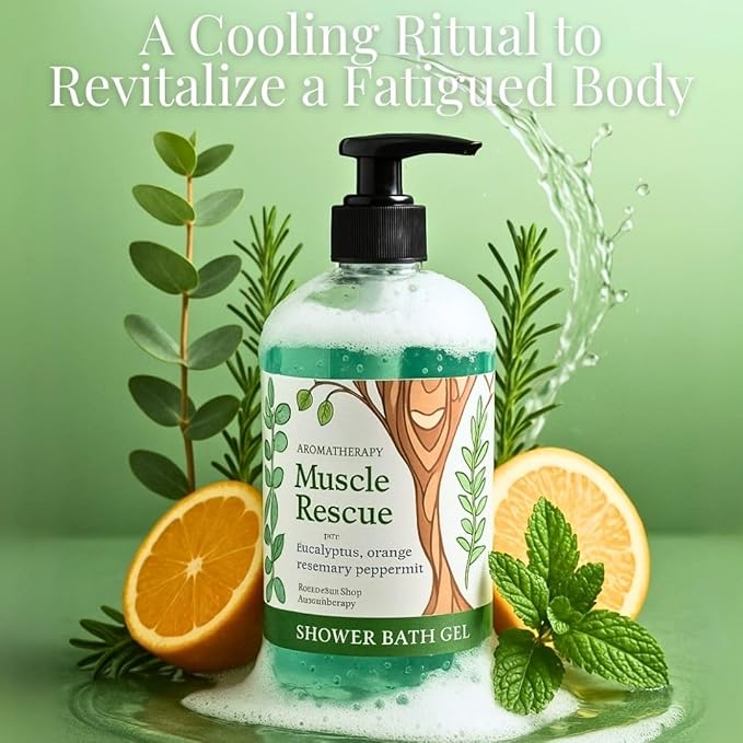 Nature Skin Shop Muscle Rescue Shower &amp Bath Gel - 16.5 Ounces - Cooling Aromatherapy Body Wash with Eucalyptus Peppermint &amp Menthol for a Revitalizing Post-Workout Cleanse