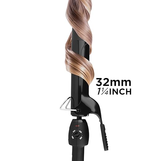 StyleCraft Stay-Temp Black Gold Professional Curling Iron with Extra-Long Thumb Grip Extended Barrel Marcel