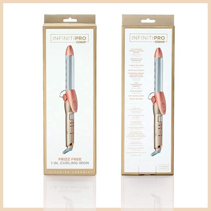 INFINITIPRO BY CONAIR Frizz Free 1-inch Titanium Ceramic Curling Iron 1-inch barrel produces classic curls – for use on short medium and long hair