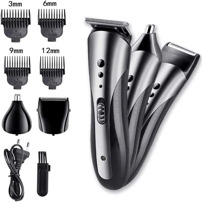 Professional Men Hair Clipper 3 in 1 Electric Trimmer Nose Hair Trimmer Shaver Styling Tools Rechargeable Cordless Grooming Kit