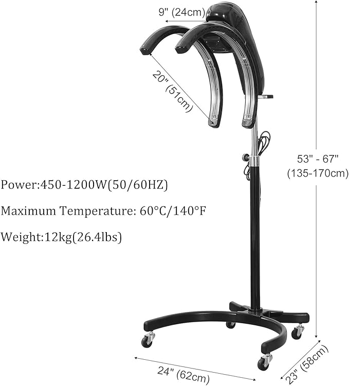 Jcgly Standing Hair Dryer 1200W Professional Orbiting Hair Color Processor with Rolling Base Sit Under Hair Dryer for Salon(White)