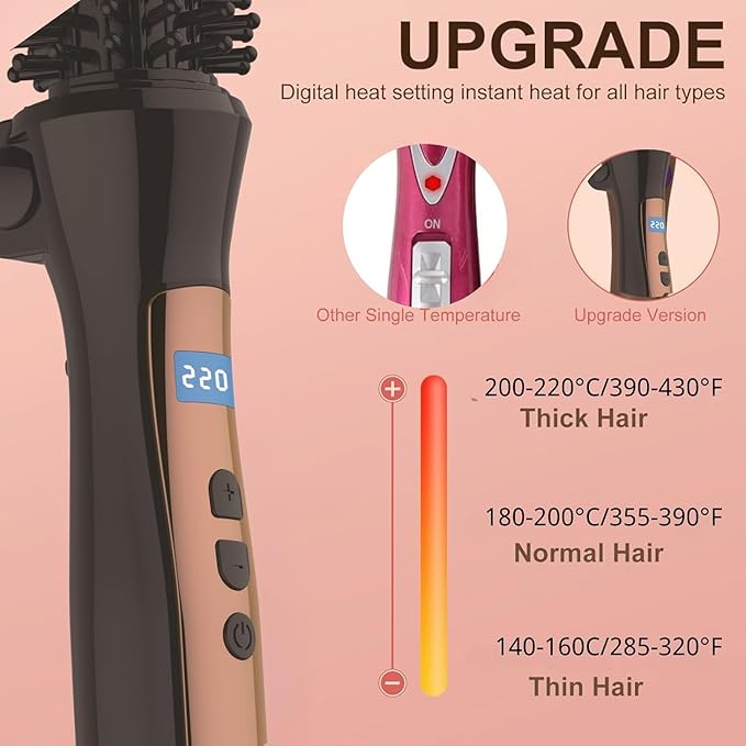Temperature Control Mini Collaspe Hair Curler Tangle-Free Curling Iron Brush and Volumizer Dual Voltage Travel-Friendly Tourmaline Ceramic Ionic Hot Brush Styling Wand (New Black)