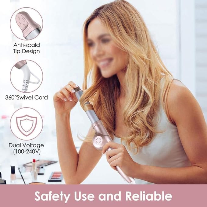 Portable 25mm Ceramic Hair Curler Adjustable Temperature (100-230℃) 360° Rotatable Negative Ion Heating Foldable Styling Tool