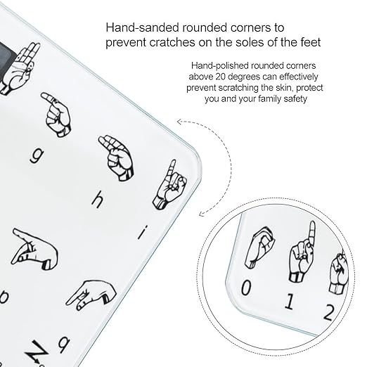 Sign Language Alphabet Scale for Body Weight Highly Accurate Digital Bathroom Body Scale Digital Bathroom Scales for People Anti-Slip Large LCD Display Smart Scales