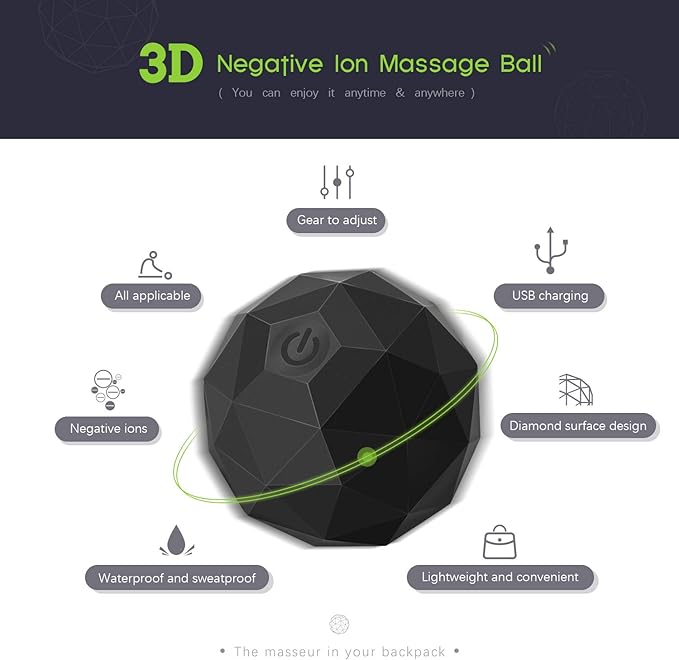 Electric Vibrating Massage Ball 2-Speed Fitness Yoga Pilates Physical Therapy Massage Roller to Fight Sore MusclesWashable Negative Ion Vibration Massages ball for Muscle RecoveryMyofascial Release