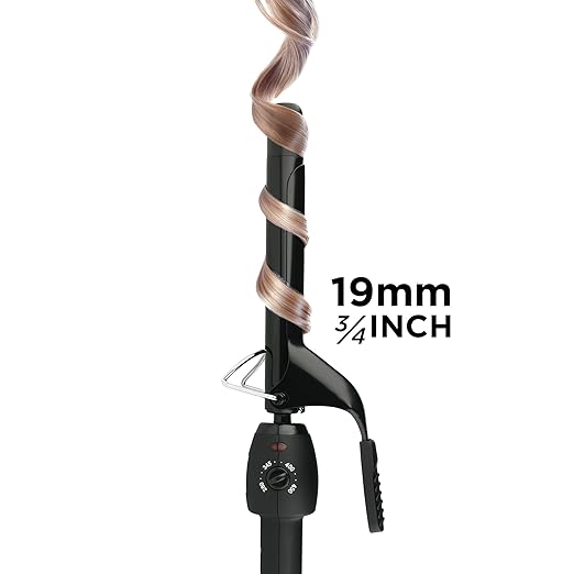 StyleCraft Stay-Temp Black Gold Professional Curling Iron with Extra-Long Thumb Grip Extended Barrel Marcel