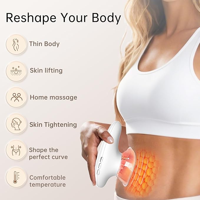 4 in 1 Body Sculpting Machine-Lymphatic Drainage Massager with 4 Adjustable Functions:HeatingCuppingRed Light &amp Massage for Belly Waist Arms Legs and Face