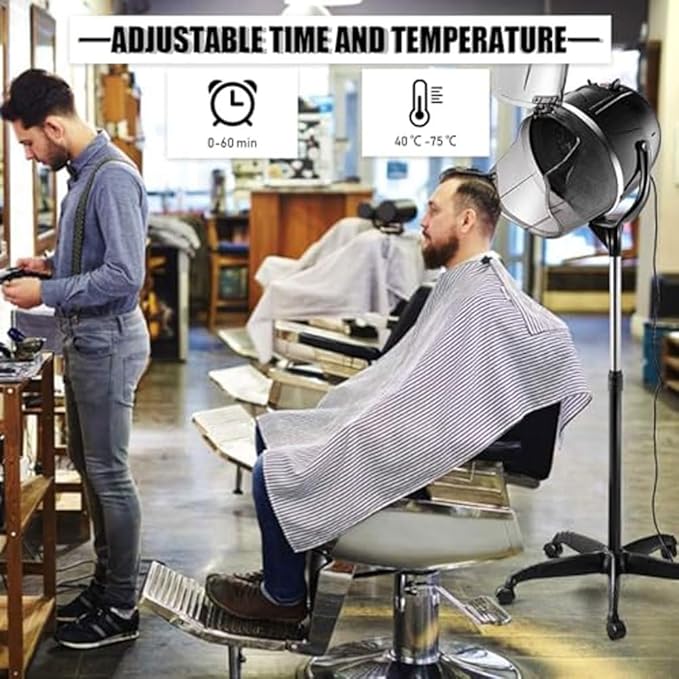 Professional Hooded Hair DryerPortable Floor Stand Hairdryer with Timer &amp Temperature ControlAdjustable Bonnet Dryer with Mobile Standfor Salon and Home Spa