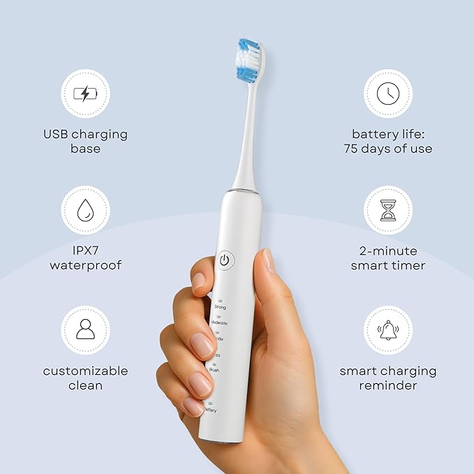 Electric Toothbrush and Flosser Combo | 2-in-1 Sonic Cleaning &amp No-Mess Mechanical Floss | 5X Faster Deep Clean | 6 Modes | 2 Toothbrush Heads + 50 Replacement Floss Heads [Black]