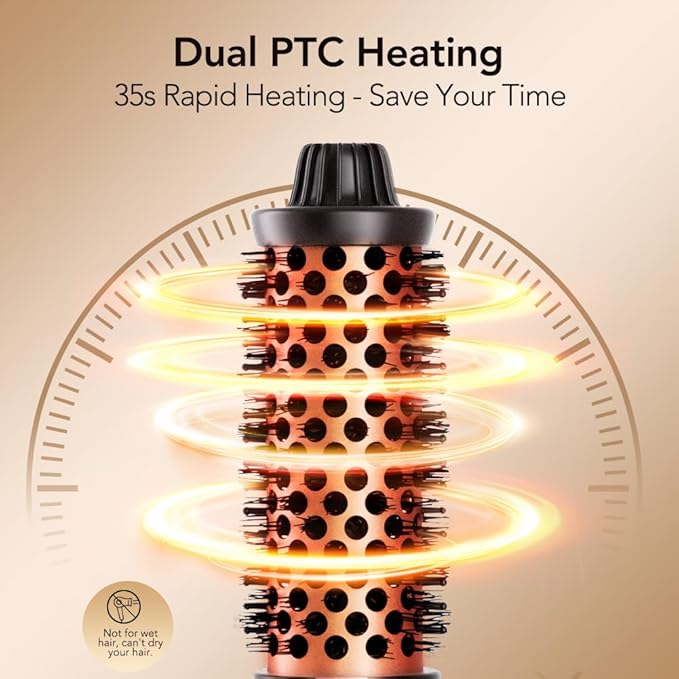 Thermal Brush 1.5 Inch Curling Iron Heated Round Brush Styler Hair Straightener &amp Curler &amp Volumizer 3 in 1 Negative Ion Dual Voltage 9 Temperature Control with LED Display (Inky)