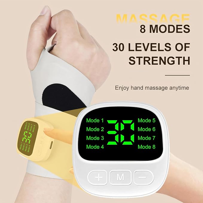Wrist Massager for Carpal Tunnel and Arthritis Relief Cordless Electric Hand Massager Hand Heating Pad with 8 Modes Ergonomic 360° Support for Typing Fatigue and Joint Discomfort (Blue)