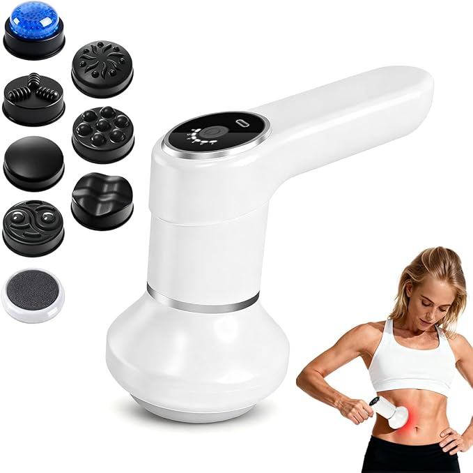 Joyzan Cordless Cellulite Massager Handheld Body Massage Lymphatic Tool Mini Drainage Sculpting Machine Electric Rechargeable Portable Roller 6 Speeds 7 Heads Legs Thighs Butt Neck Belly Fat Arms