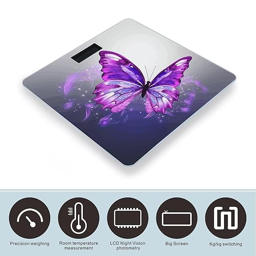 Purple ButterflyScale for Body Weight with LCD High Precision Weighing Scales Fashion Sturdy Tempered Glass Weight Scales Easy-to-Read Digital Bathroom Scale for Daily 400lb