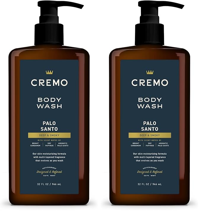 Cremo Rich-Lathering Palo Santo Body Wash for MenNotes of Bright CardamomDry Papyrus and Aromatic Palo Santo32 Fl Oz(Pack of 2)