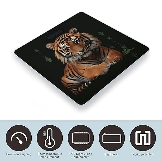 Digital Bathroom Scale for Body Weight Scale with Bright LCD Display High Accuracy Step-On Technology Auto On/Off with Tiger and Paws Digital Scales 400 Lbs /180kg