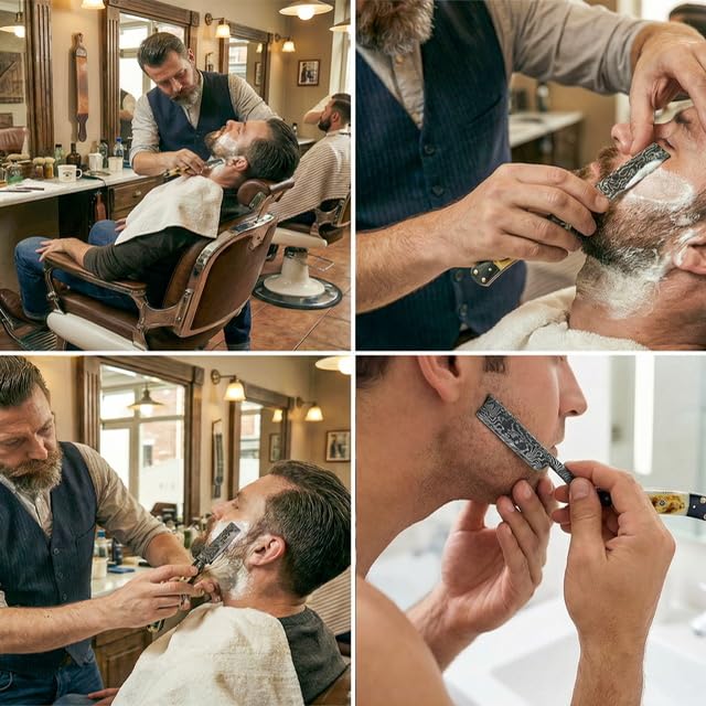 Damascus Steel Straight edge Razor Barber Salon Shaving wet shave real leather sheath for men SM151