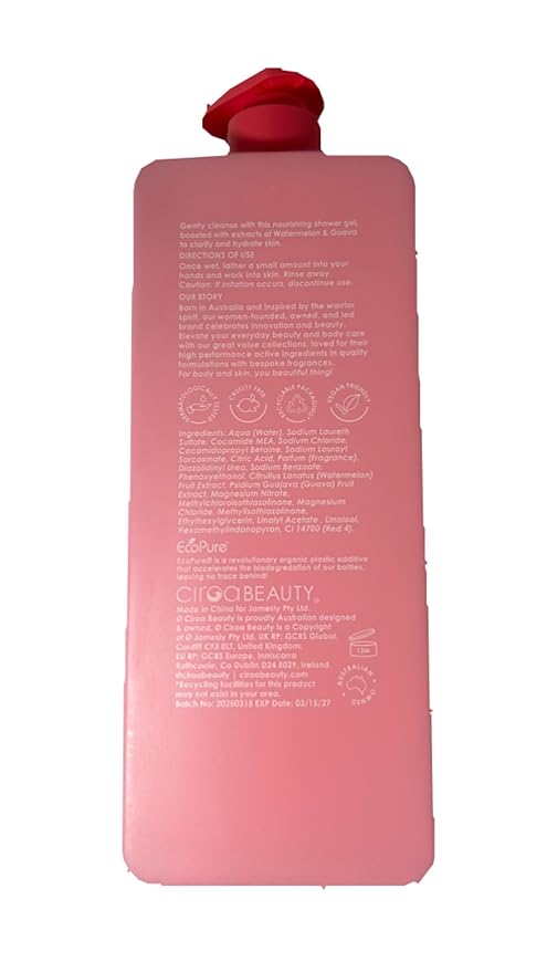 WATERMELON &amp GUAVA SHOWER GEL CLARIFY &amp HYDRATE AUSTRALIAN OWNED 1000ML./33.8FL.OZ.(PACK OF 1)