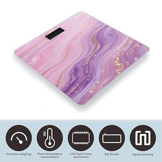 Pink Purple Marble Bathroom Scale for Body Weight LCD Display Digital Bathroom Scale Tempered Glass Bathroom Weight Scales Fashion Smart Scales for Home Bedroom 400 Lb