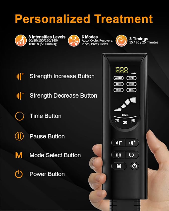 FSA-HSA Eligible Massager - Leg Massager for Circulation and Pain Relief FSA Foot Massager with 6 Modes 8 Intensities 3 Timers Leg Relaxation Pressure for Muscle Gift for Him Her (BlackMedium)